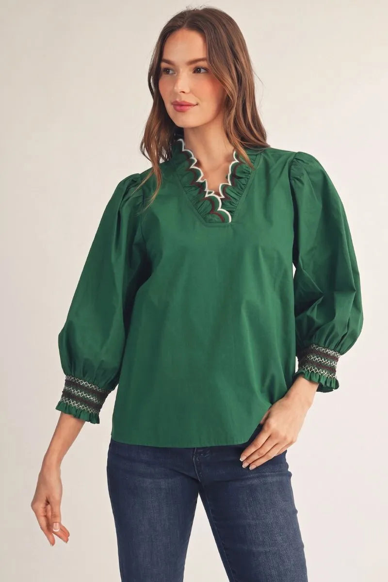 Scallop Neckline Top