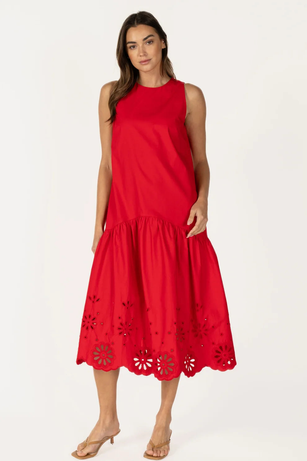 Eyelet Emb Hem Midi Dress