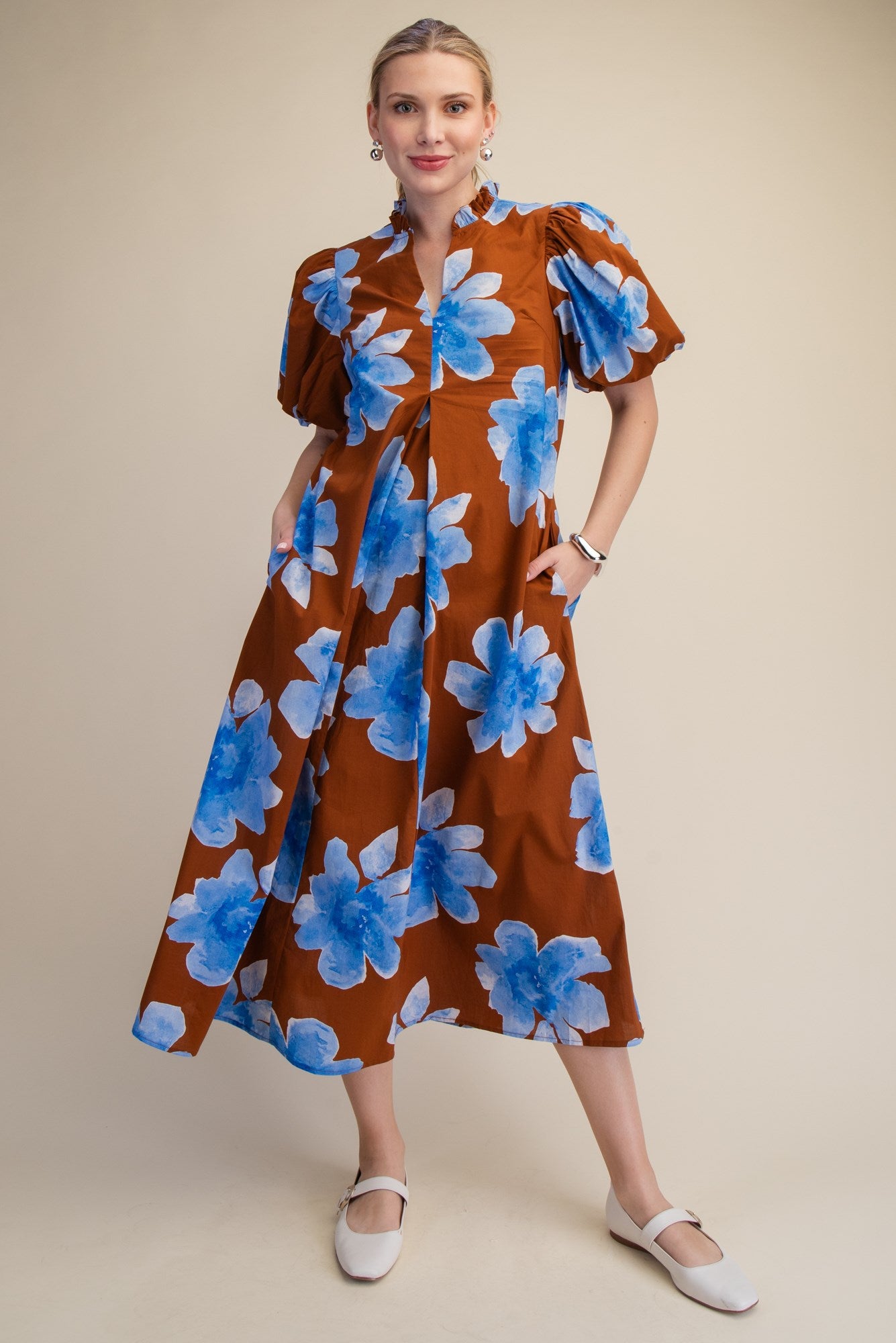 Flower Pattern Pleated Mini Dress