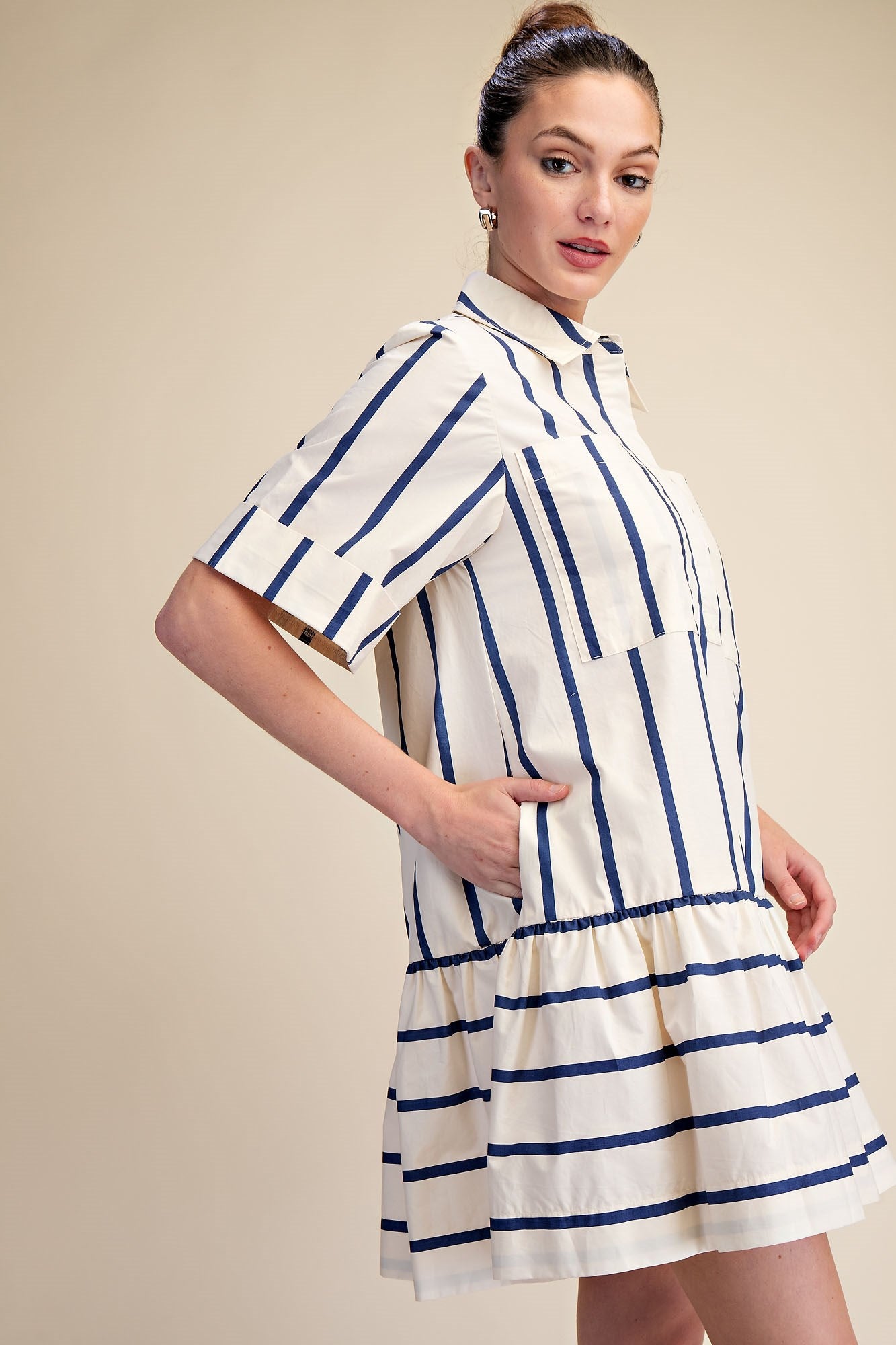 Collar Neck Stripe Dress