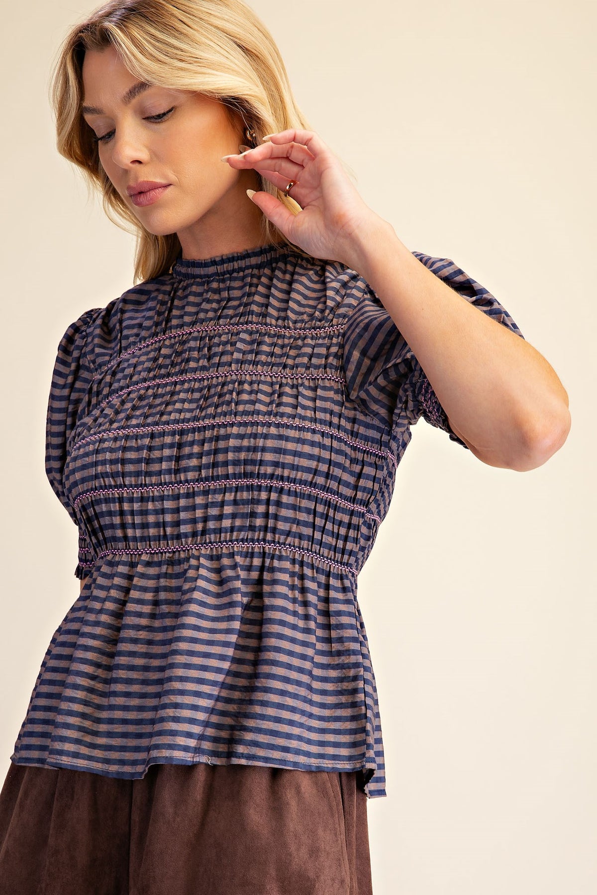Plaid Smocked Top