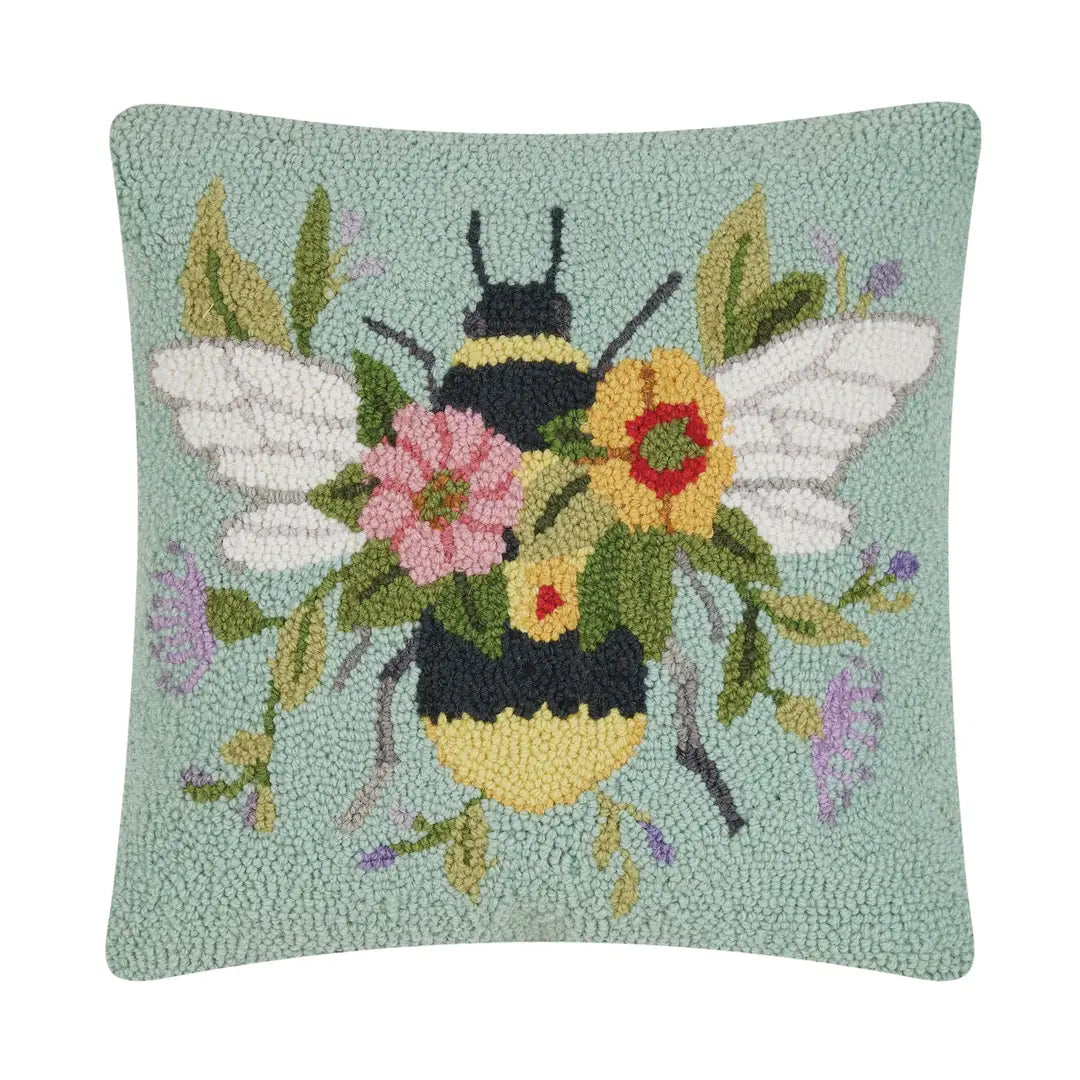 Floral Bee Over Flowers Hook Pillow