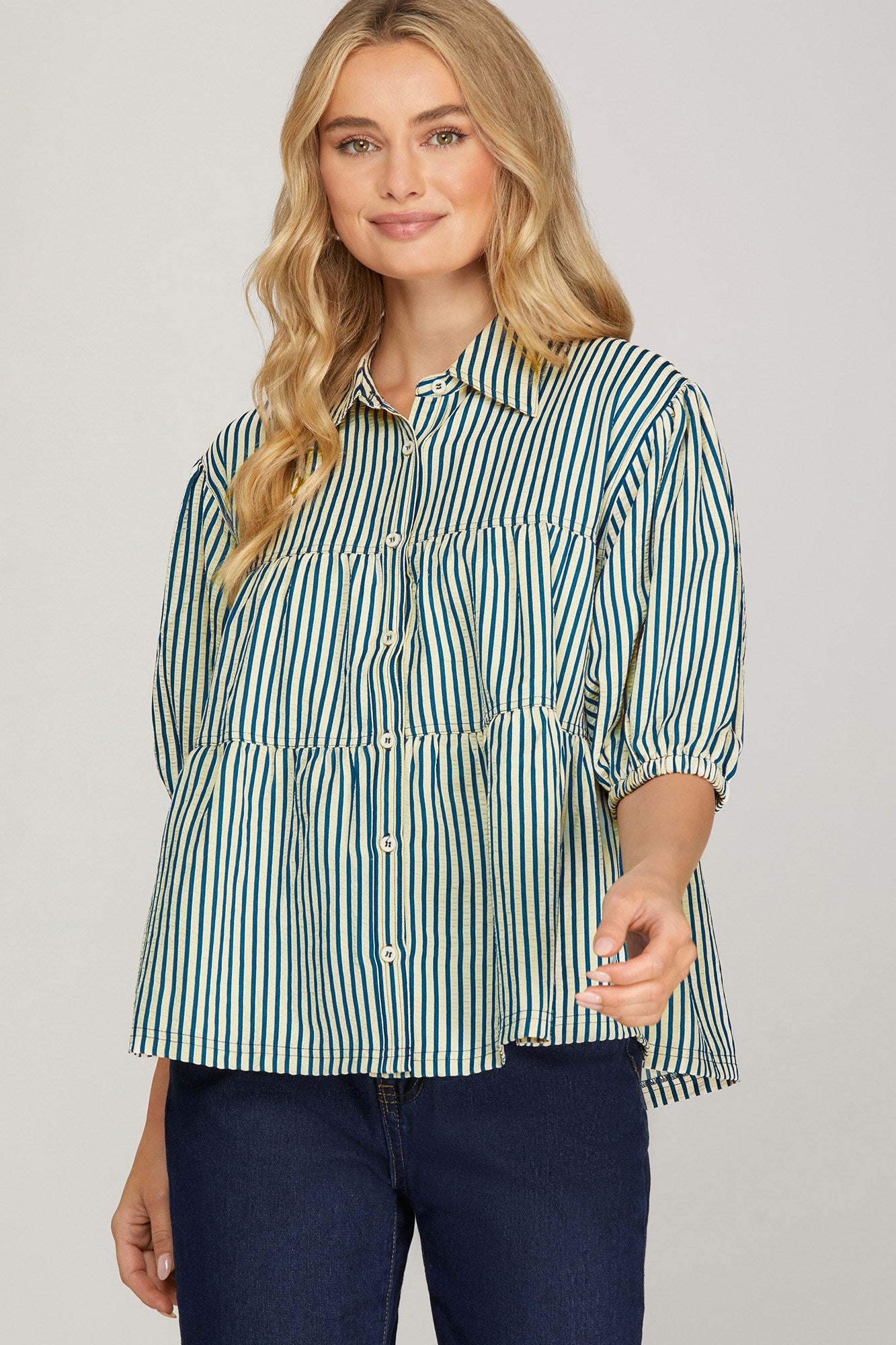 Button Down Tiered Stripe Top