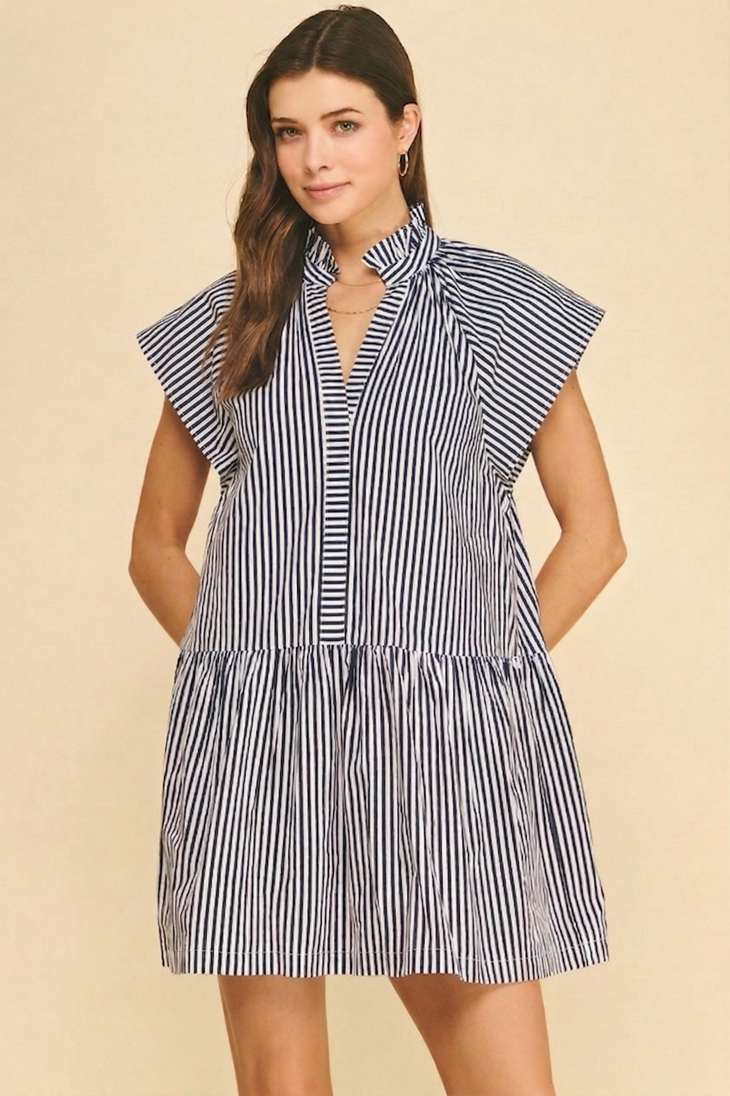 Stripe Ruffle Neck Dress