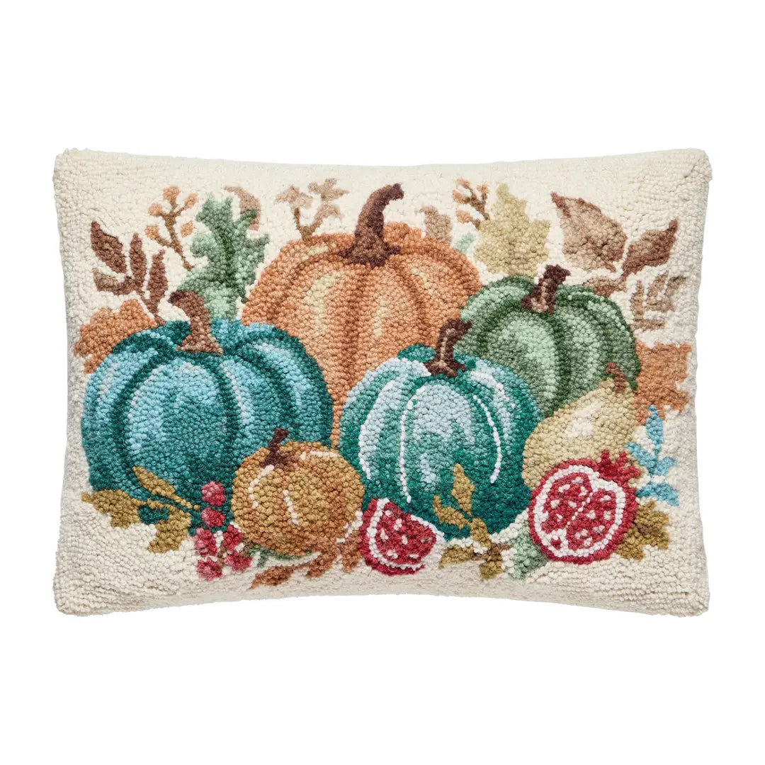 Teal Harvest with Fruits Hook Pillow