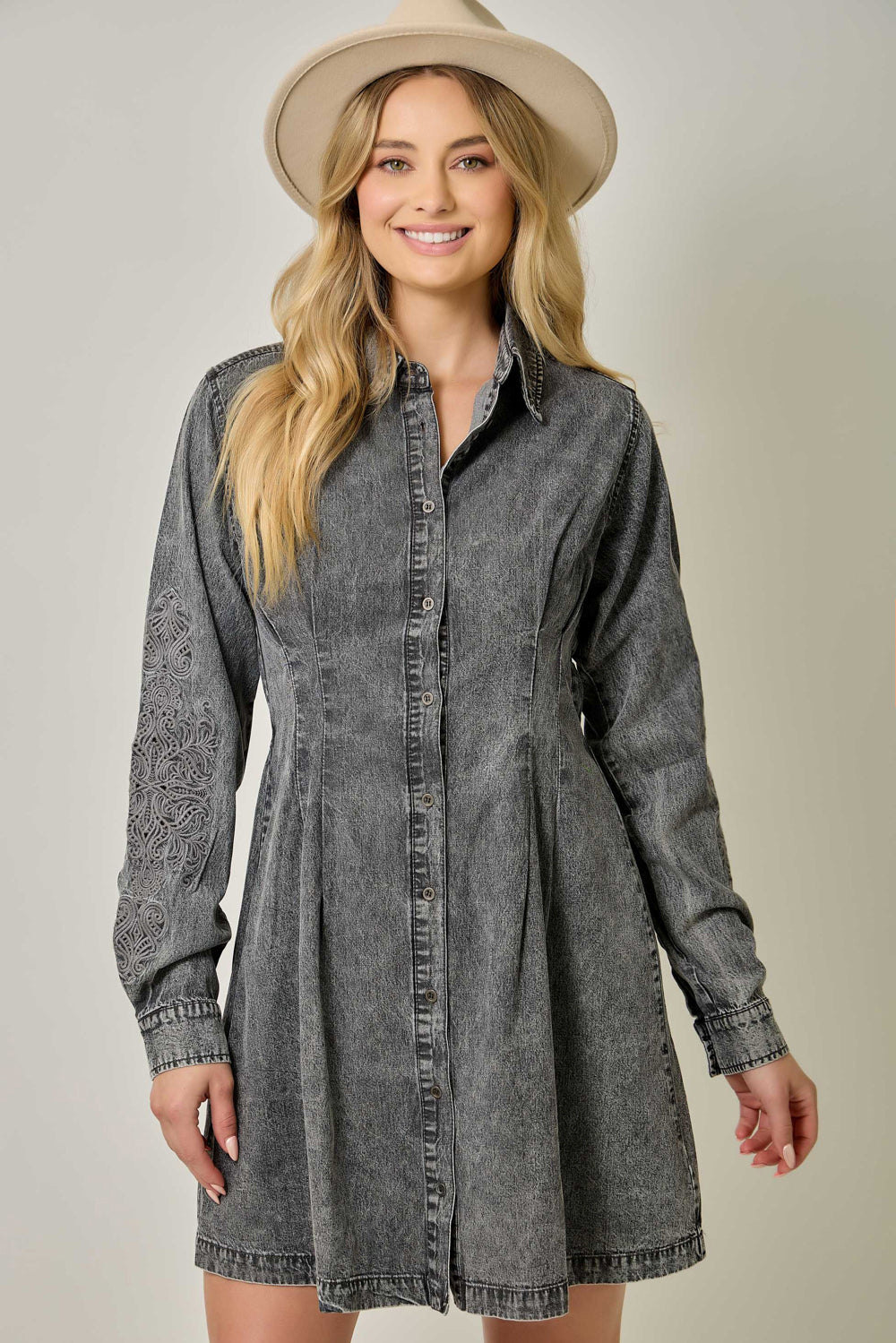 Emb. Slv Shirt Dress