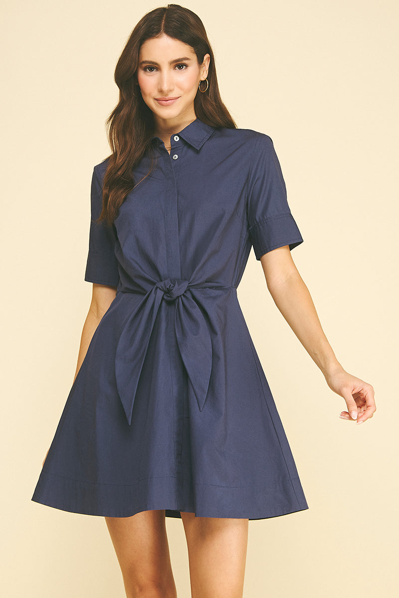 Navy Tie Front Dress