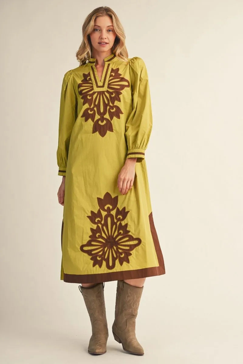 Chartreuse Applique Dress