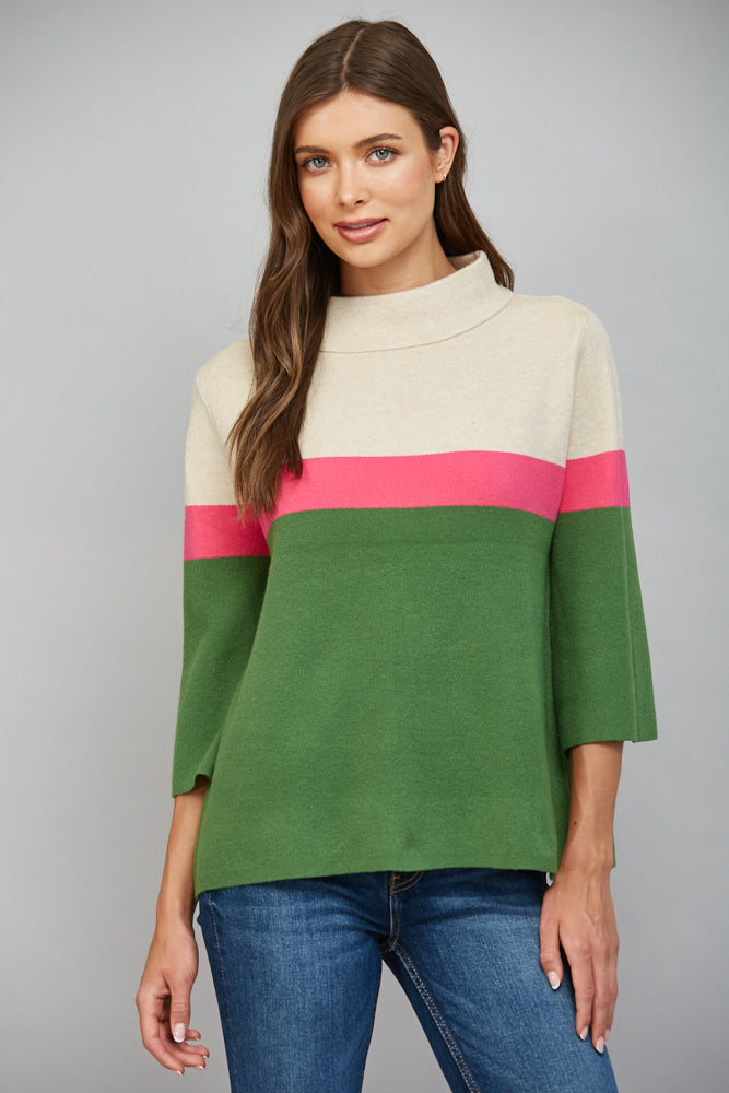 Color Block Mock Neck Sweater