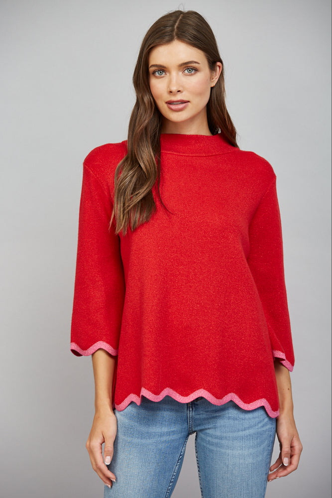 Sparkle Scallop Mock Neck
