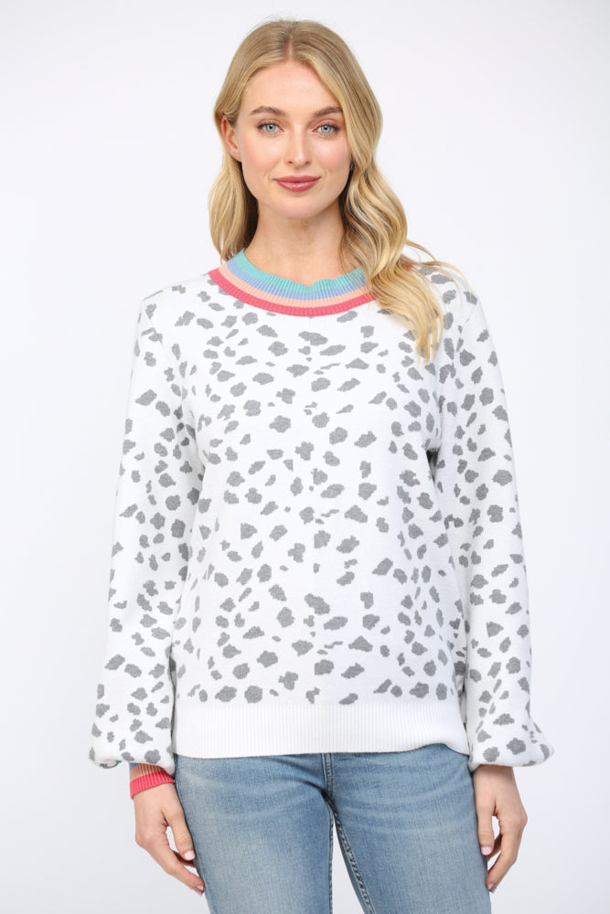 White Animal Print Sweater