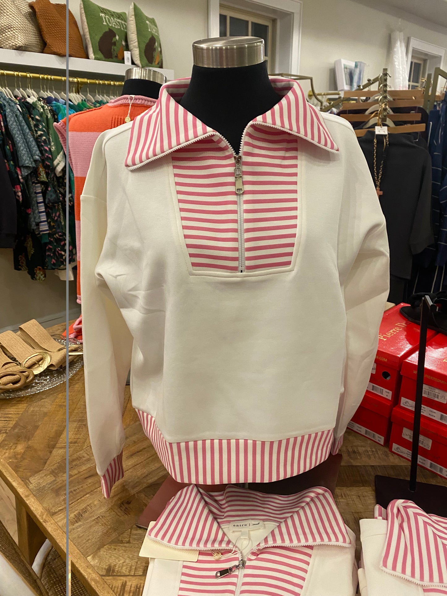 Pink/White Zip Pullover