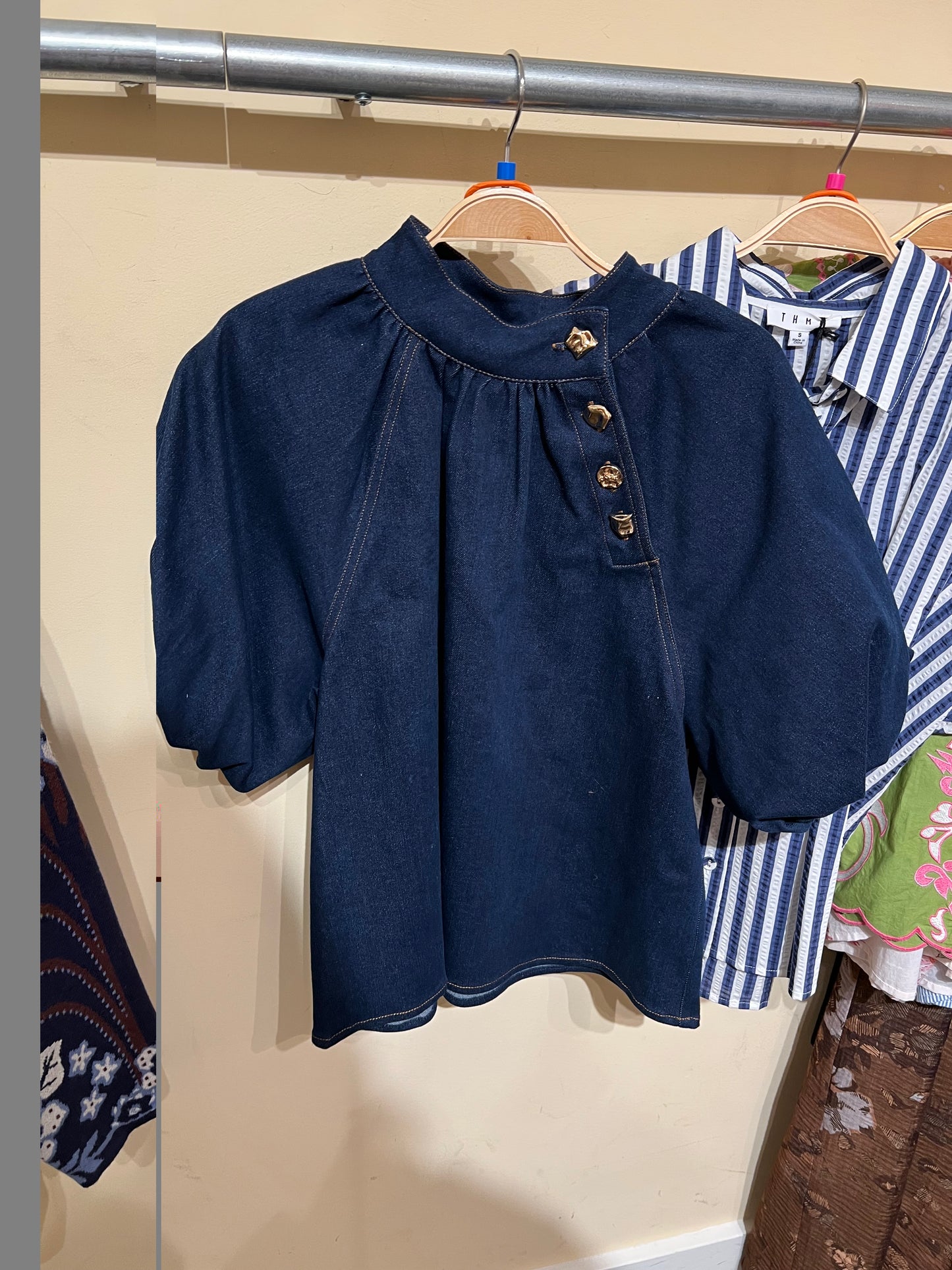 Puff Slv Denim Top