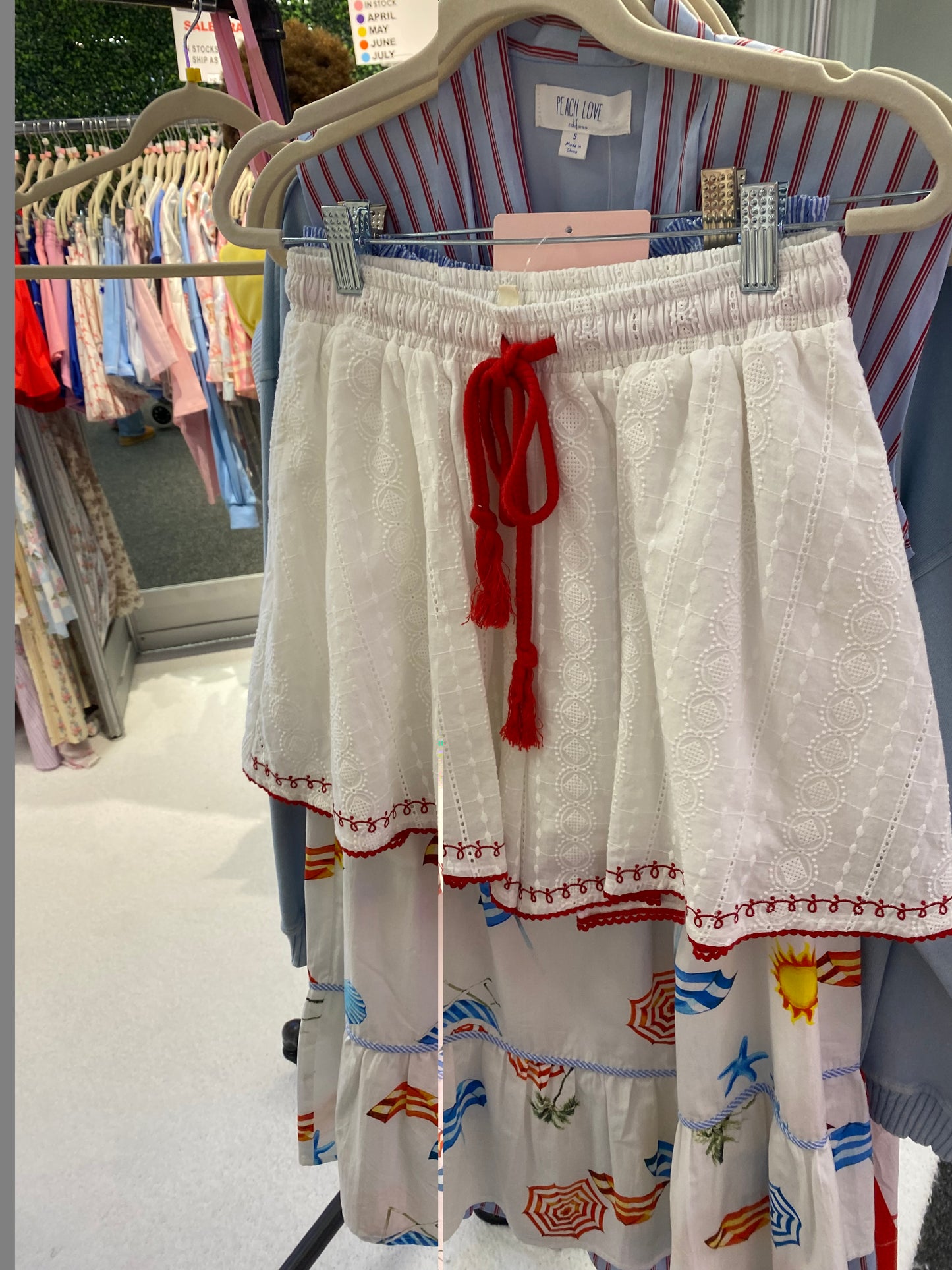Off White/Red Braid Cord Shorts