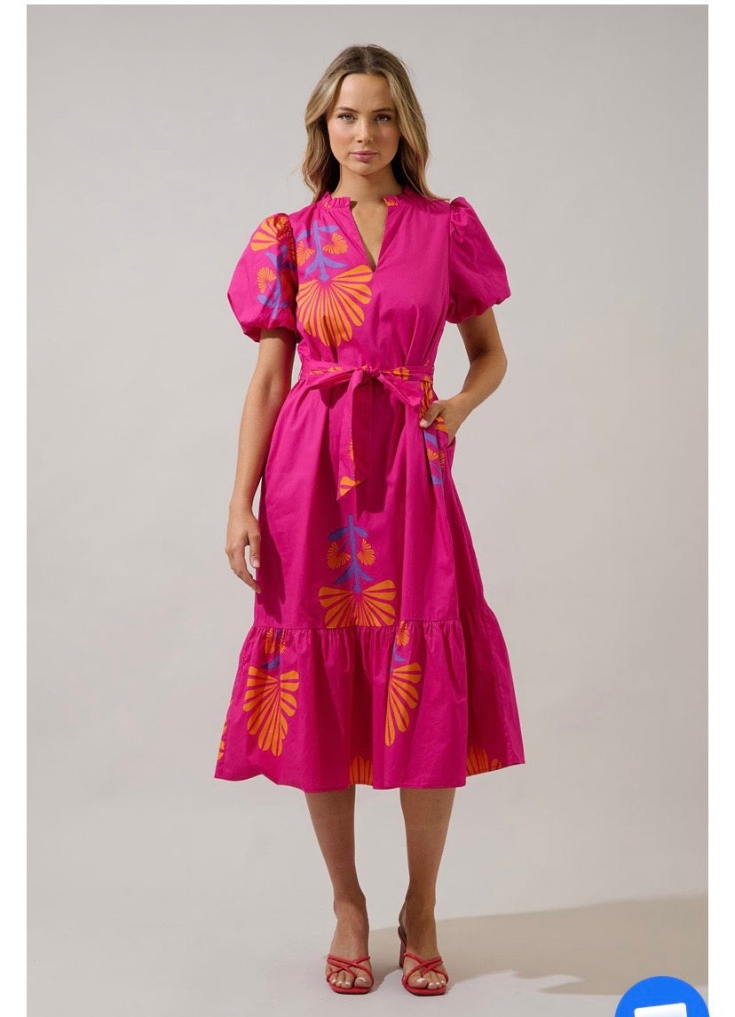 Melian Puff Slv Midi Dress