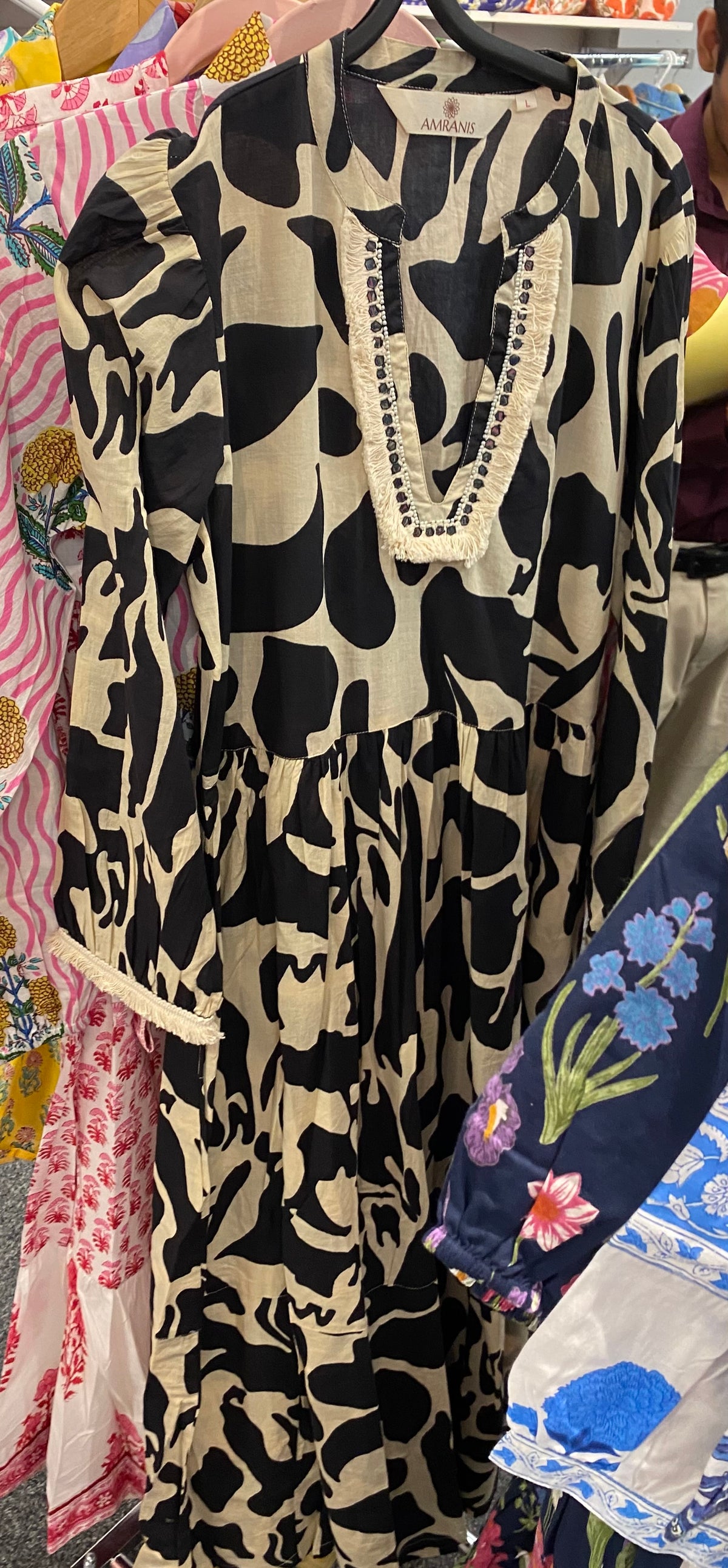 Cream/Black Fringe Dress