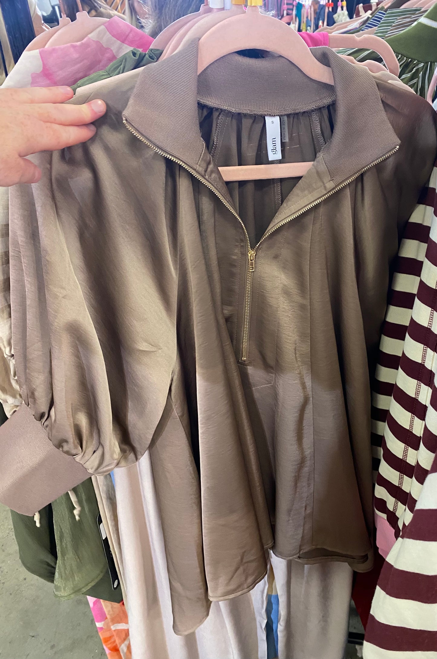 Mock Neck Elbow Slv Top