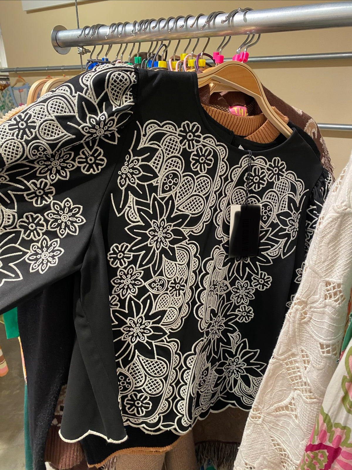 Black SS Emb Top