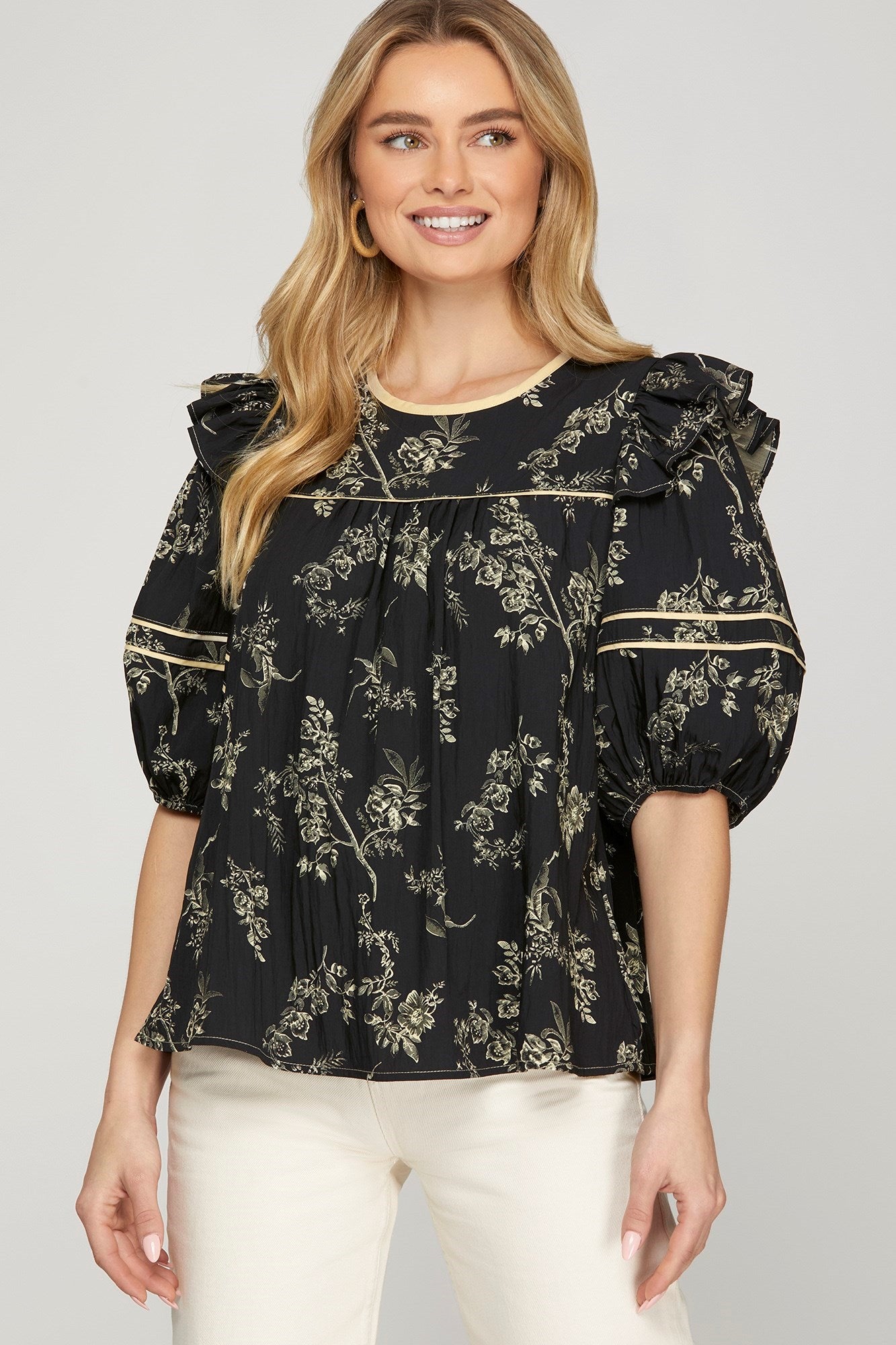 Woven Print Baby Doll Top