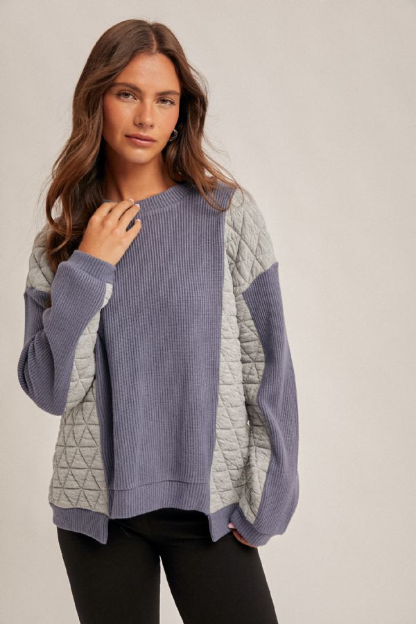 Mixed Fabric Crew Neck