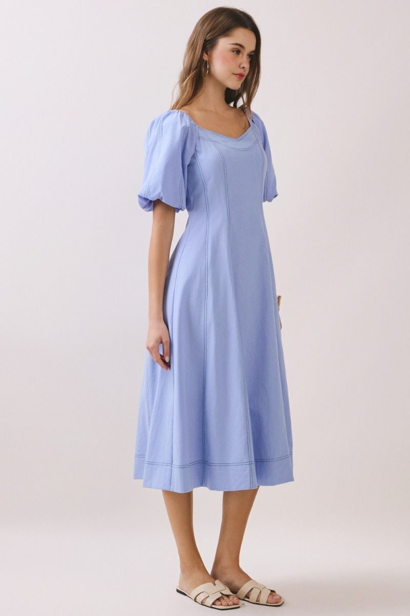 Solid Blue Midi Dress