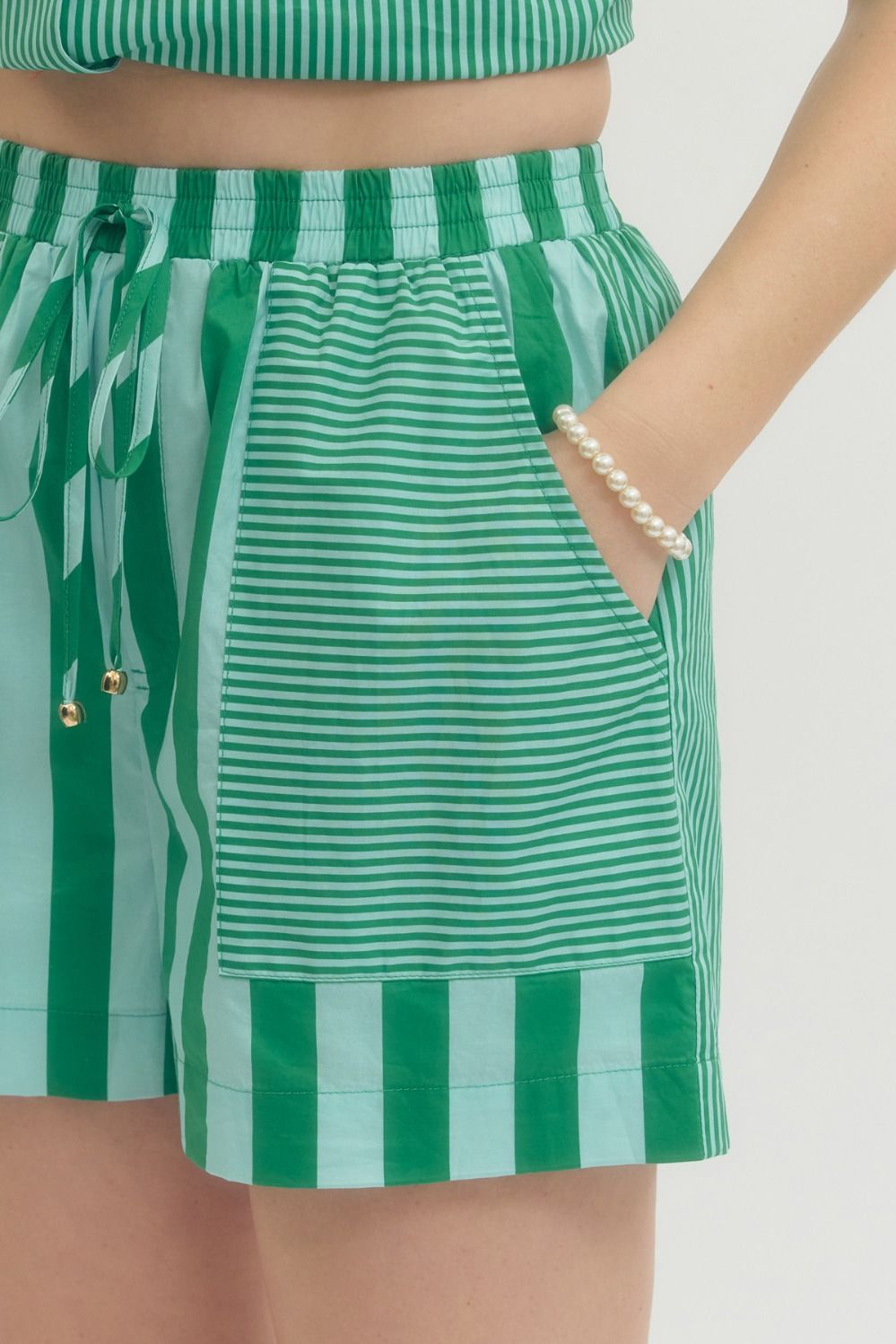 Striped Elastic Waist Shorts