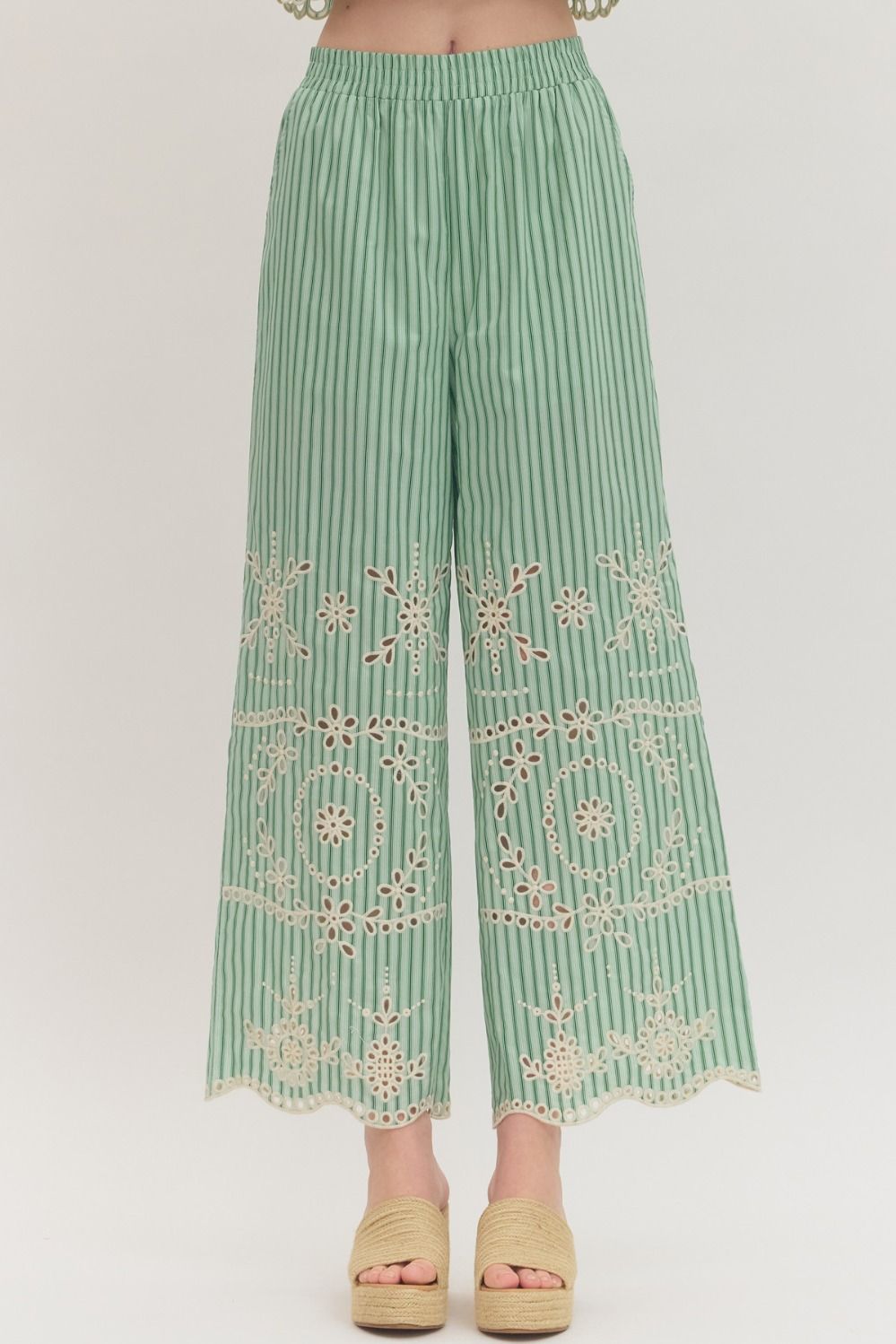 Striped Elastic Emb. Pants Blue
