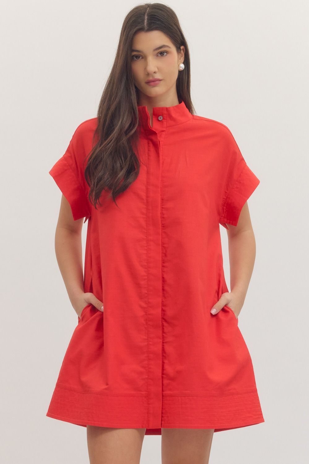 Red Hidden Button Dress