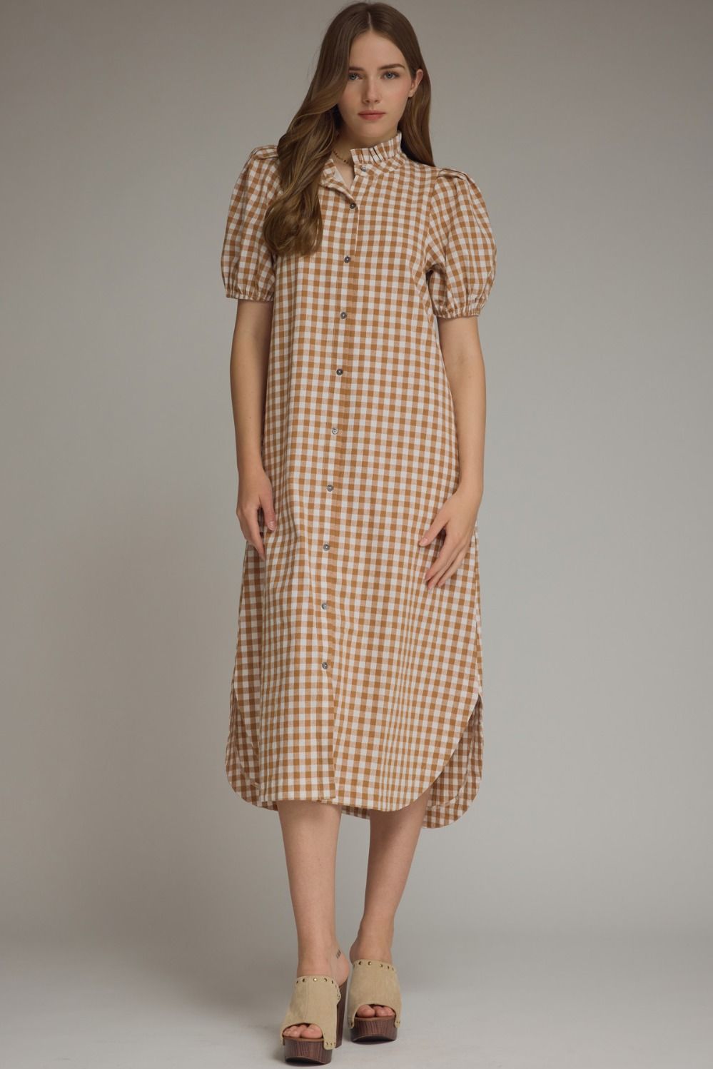 Brown Gingham Midi