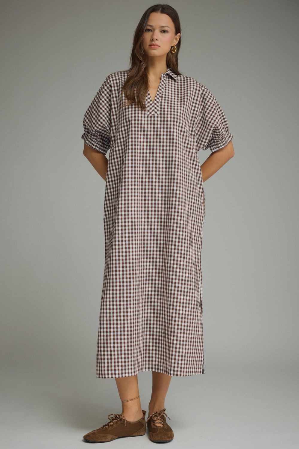 Camel Gingham Dress