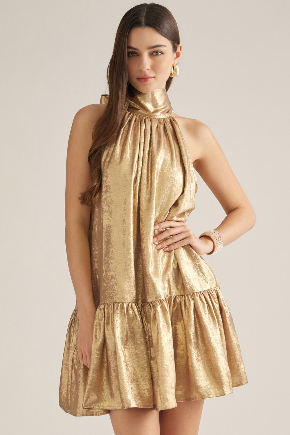 Gold Halter Mini Dress