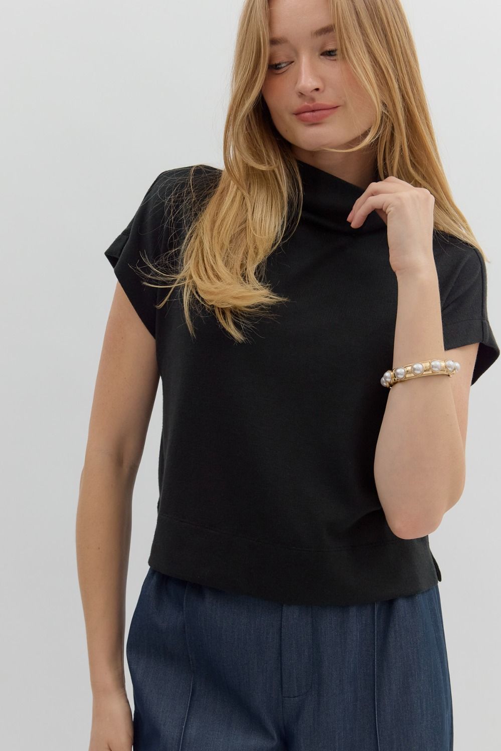 Solid Black Mock Neck