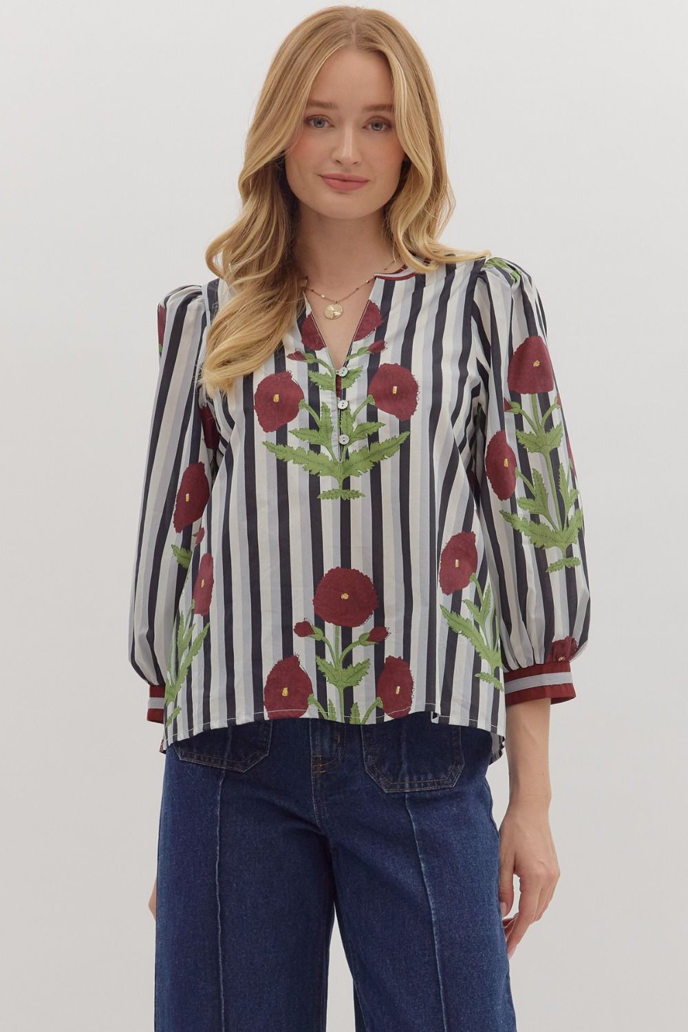 Striped Floral Print Top
