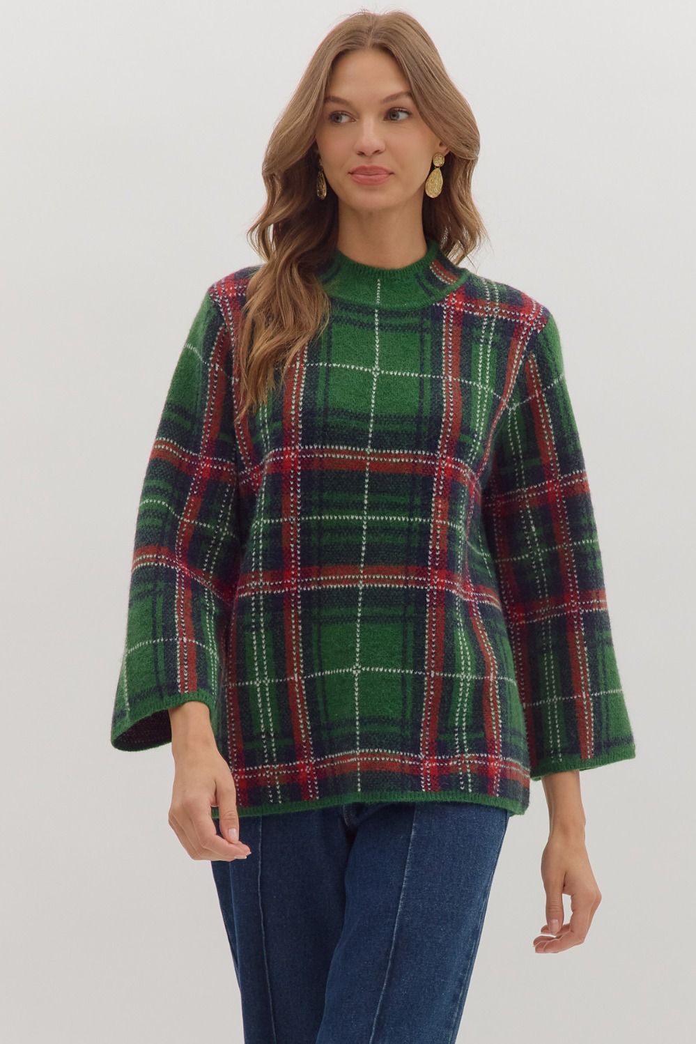 Plaid LS Mock Neck
