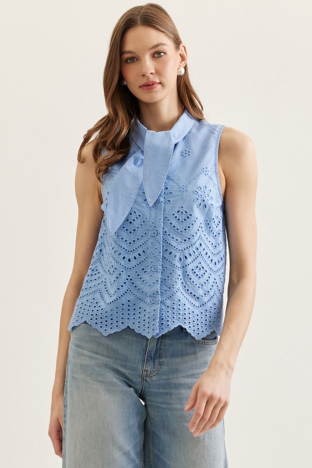 Slvless Eyelet Top