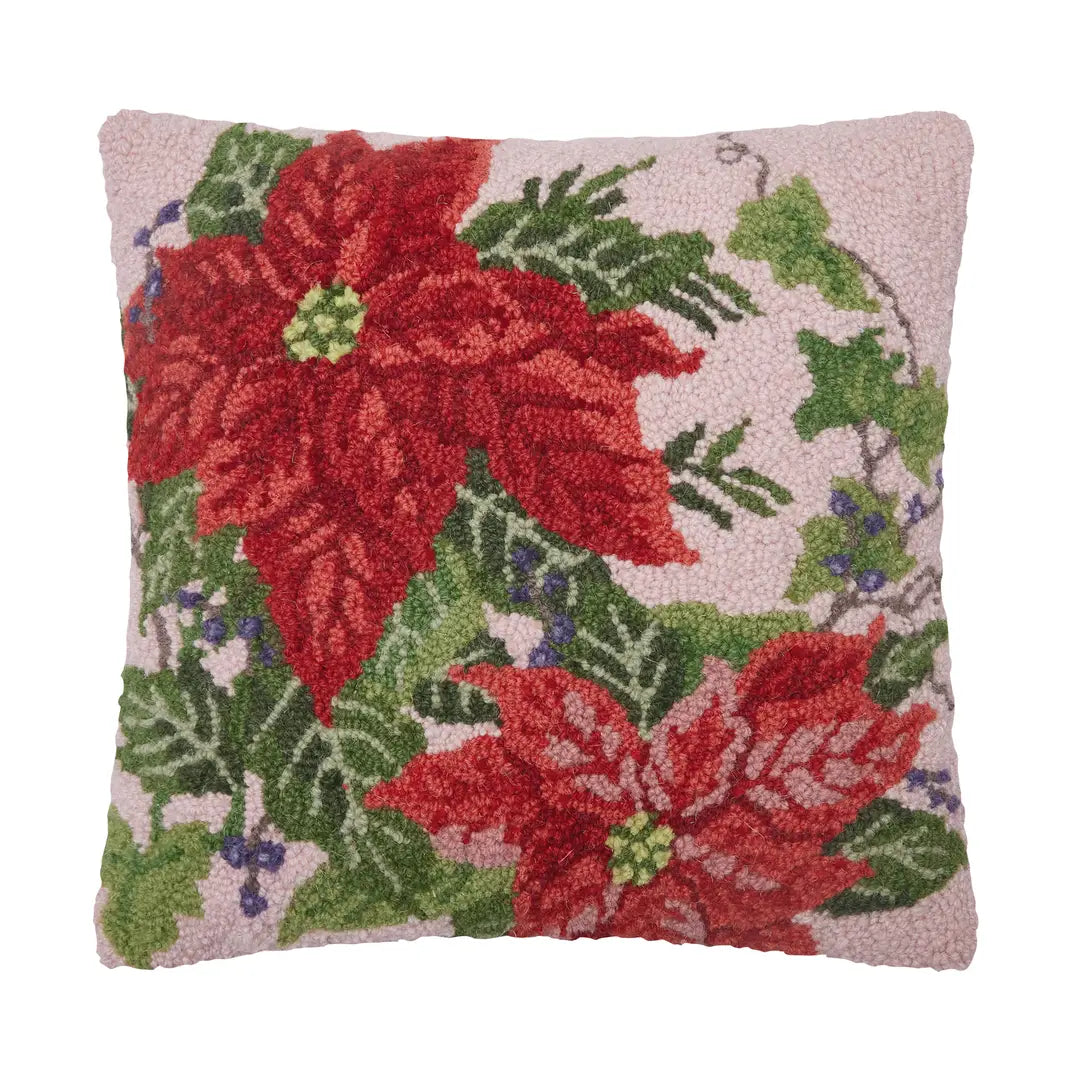 Poinsettia On Pink W/Pine Hook Pillow