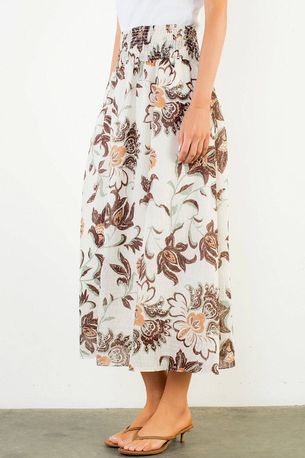 Cream Floral Print Skirt