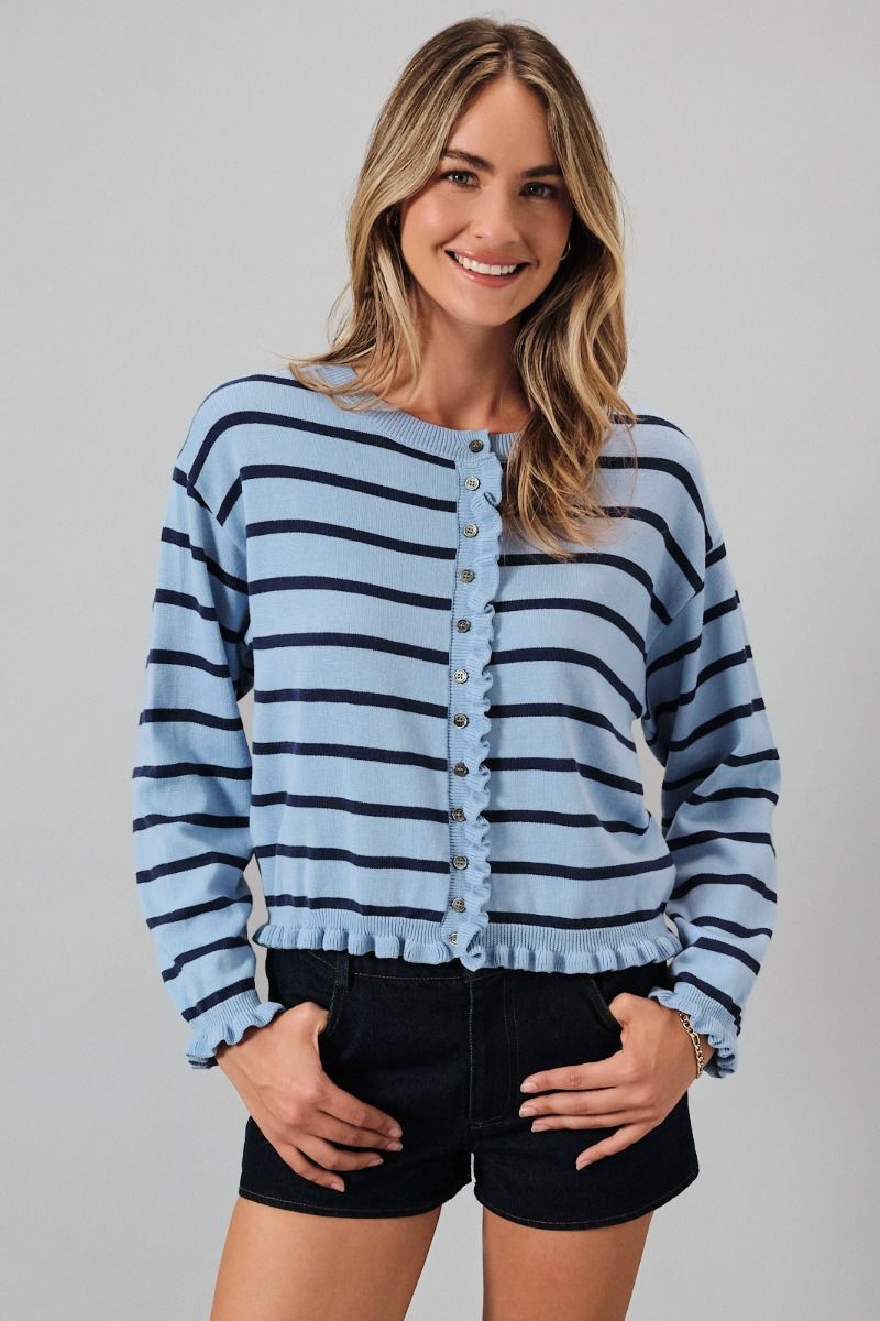 Two Tone Stripe Ruffle Cardigan