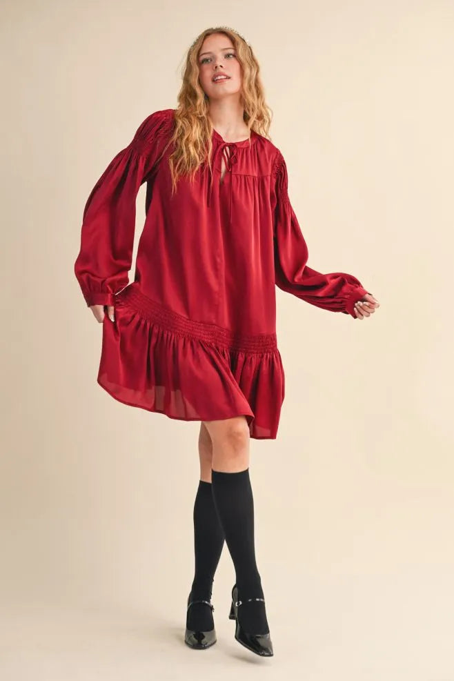 Smocked Satin Mini Dress