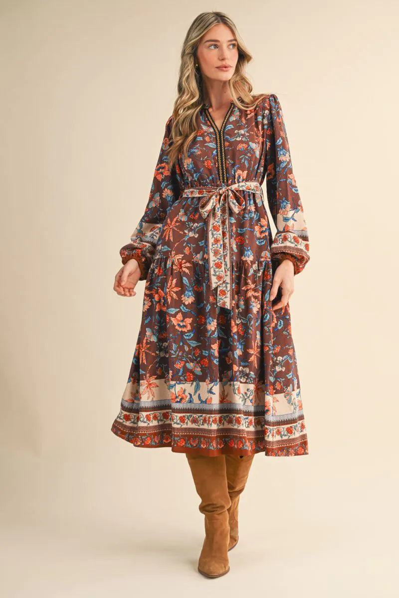 Floral Border Midi Dress