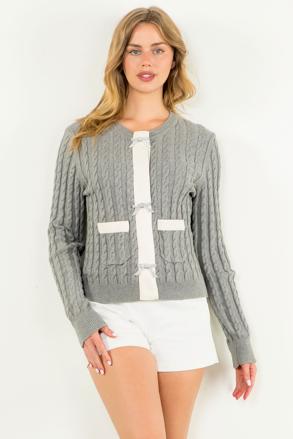 Rib Knit Bow Cardigan