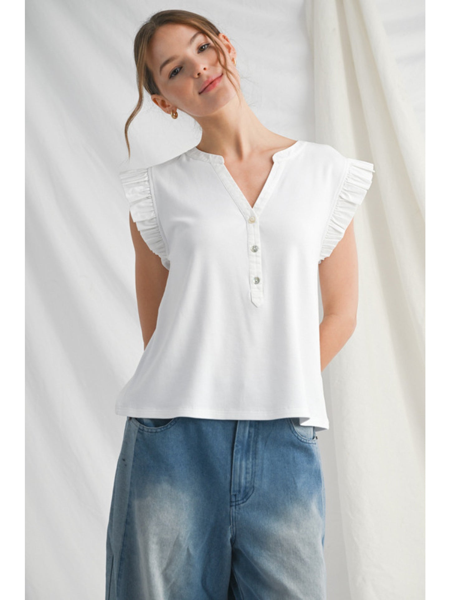 Ruffled Cap Slv Top