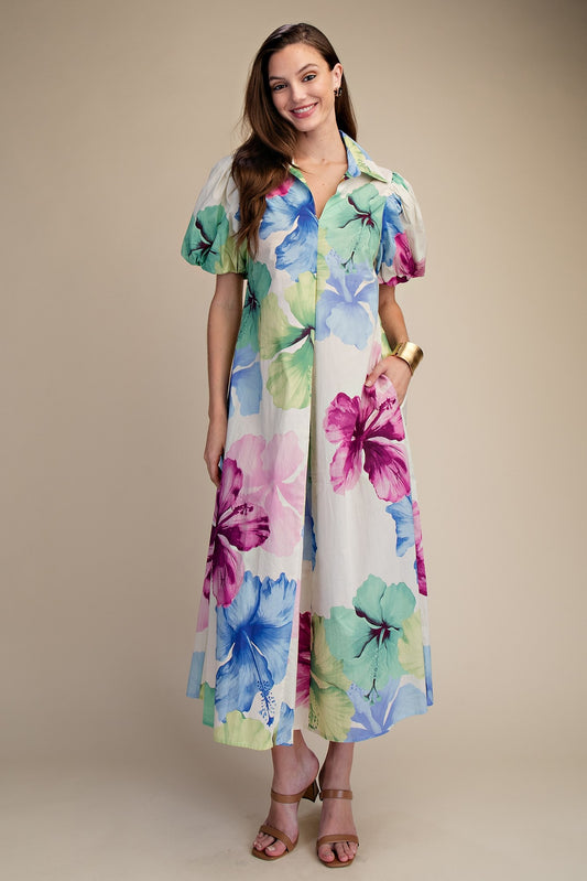 Collar V-Neck Pleated Dress