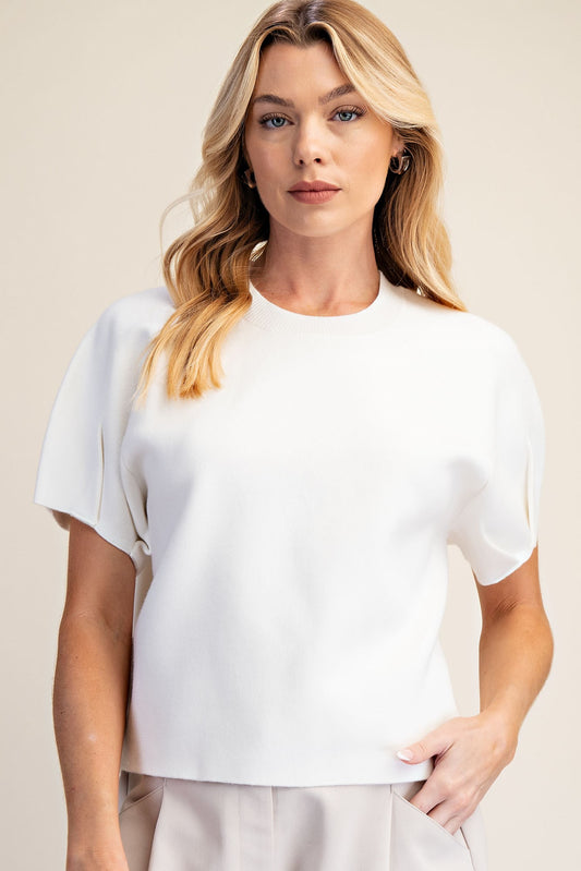 Round Neck Puff SS Sweater Top