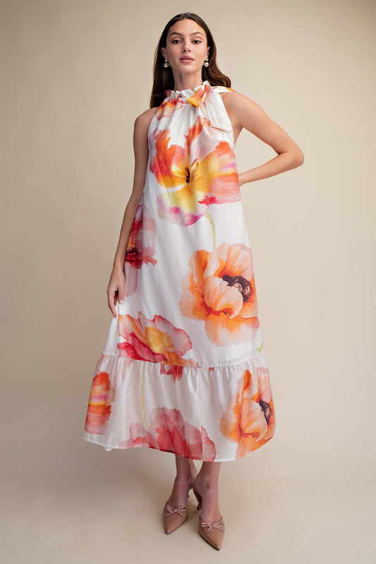 Ruffle Neck Tie Midi