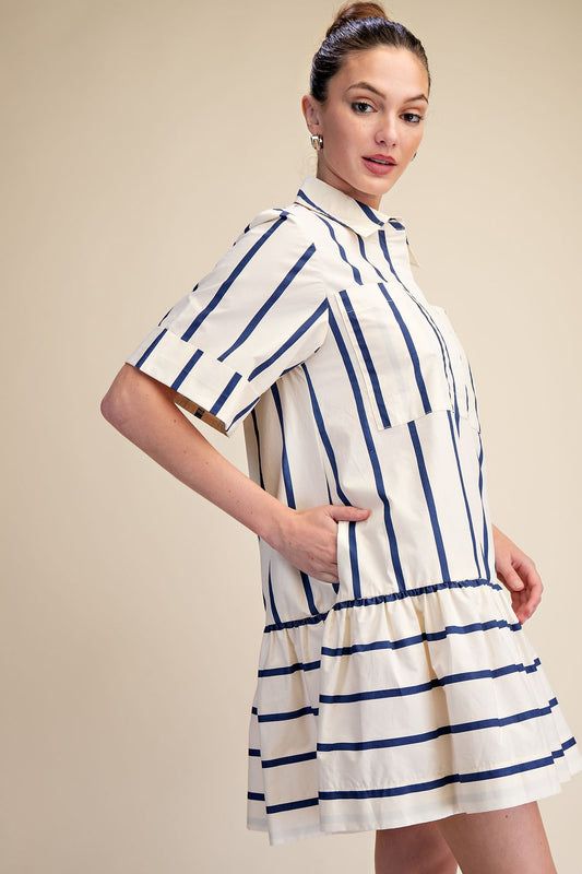 Collar Neck Stripe Dress