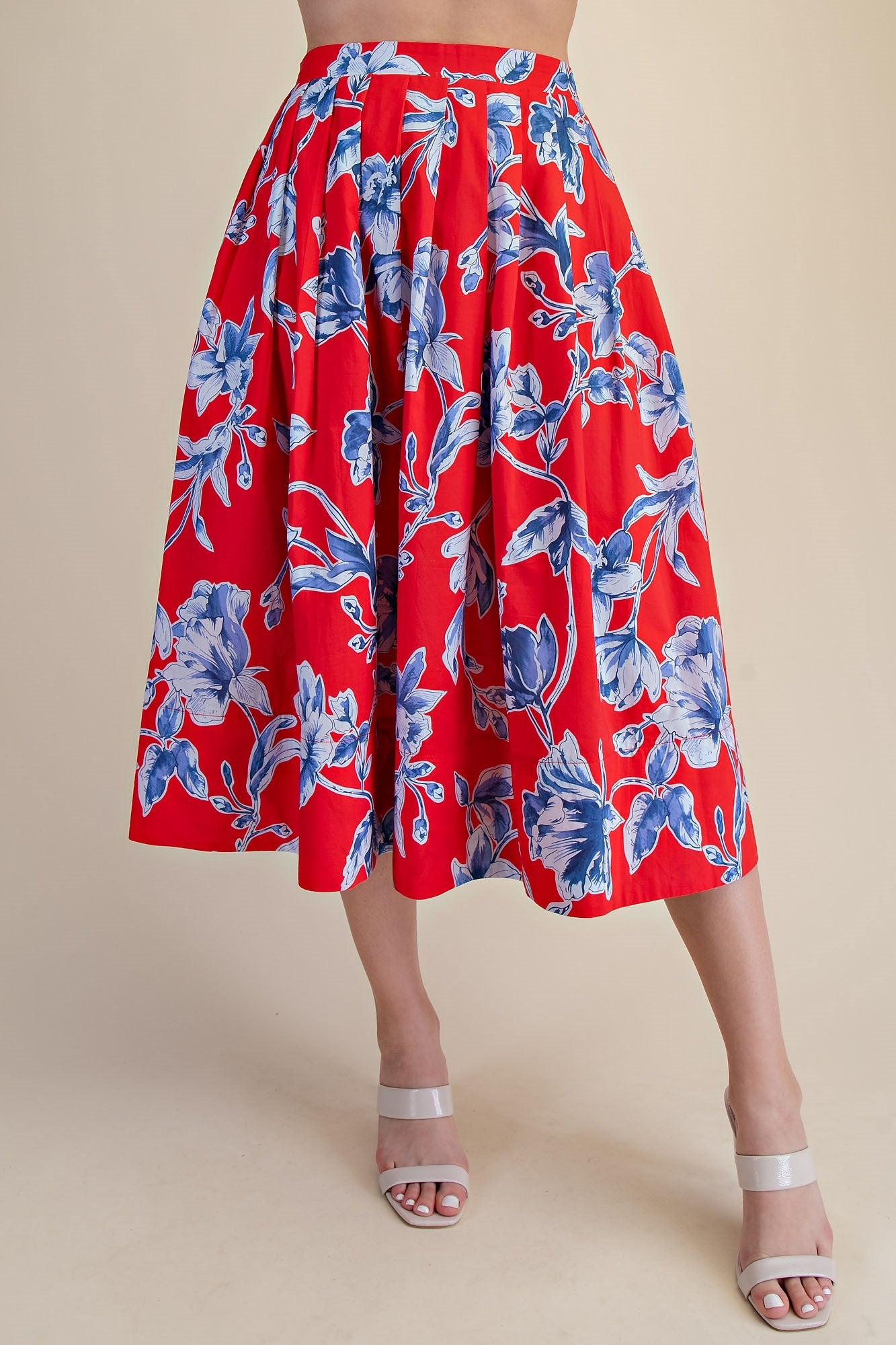 Pleated A-Line Midi Skirt
