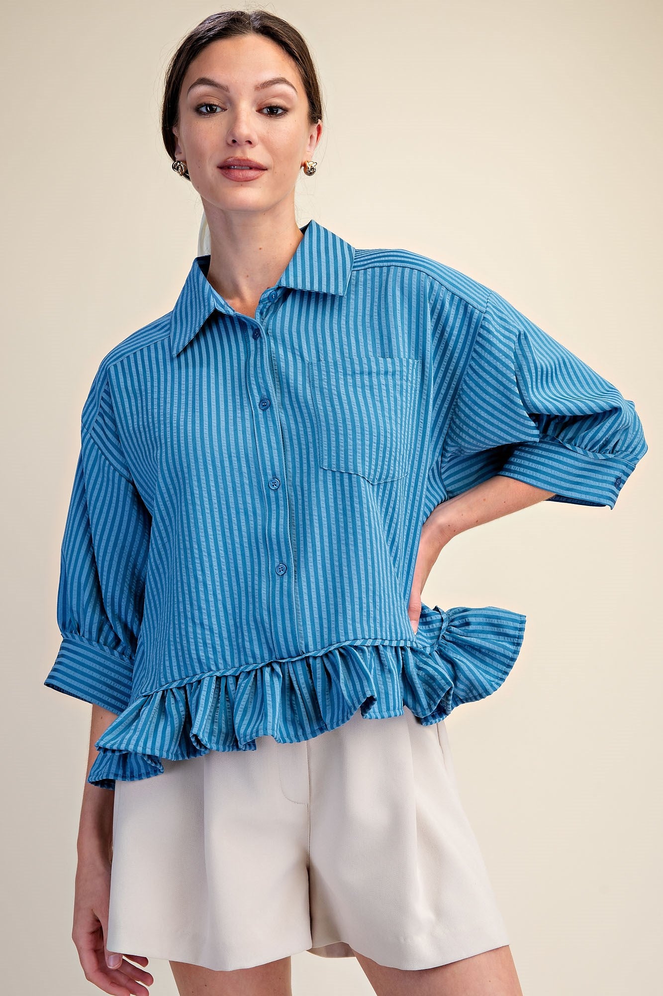 Ruffle Button Down Top