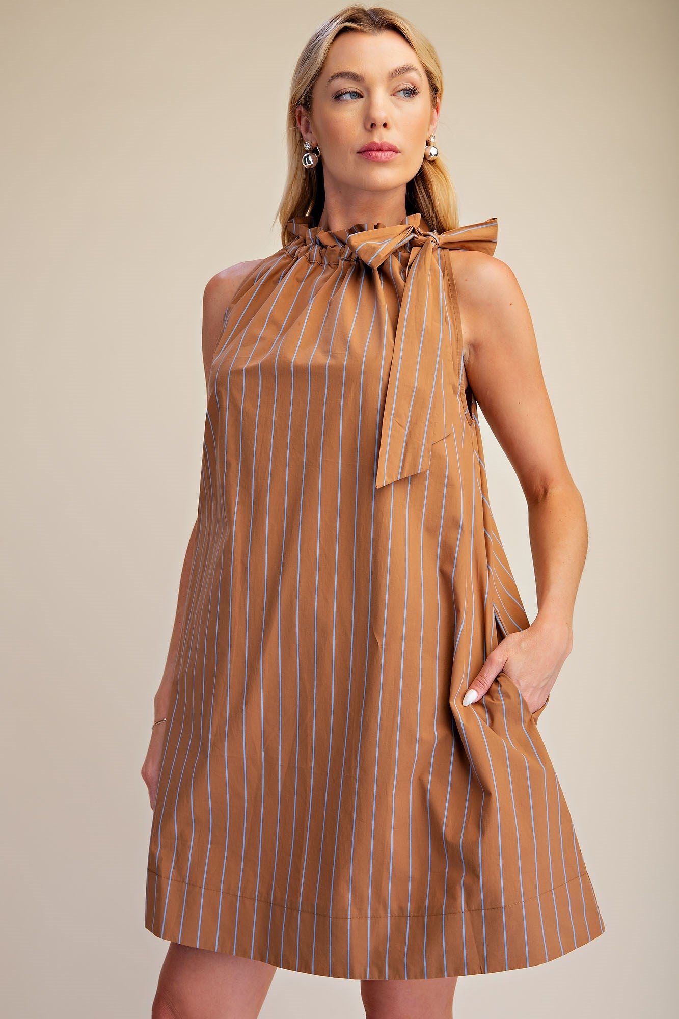 Stripe Mini Dress - Taupe