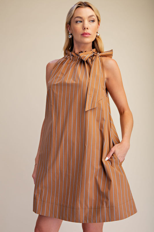 Stripe Mini Dress - Taupe